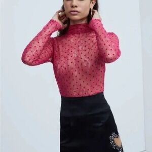 NWT For love and lemons Cella Turtleneck Long Sleeve Sheer Lace top Size S